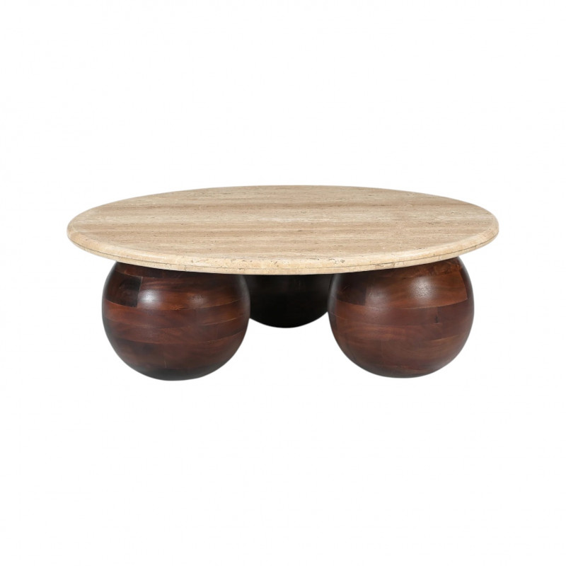 Cleo Travertine Top Round Coffee Table - Ex-Display